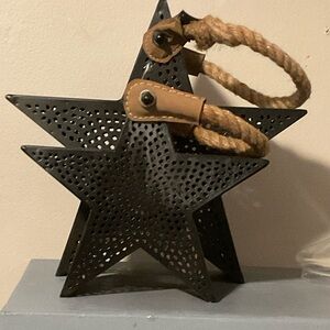 Rustic Black Star Lantern with Rope Handle